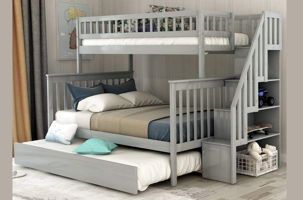 Twin over Double Bunk bed with Trundle