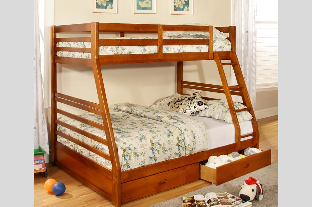 Twin over Double Bunk bed with 2 Drawers